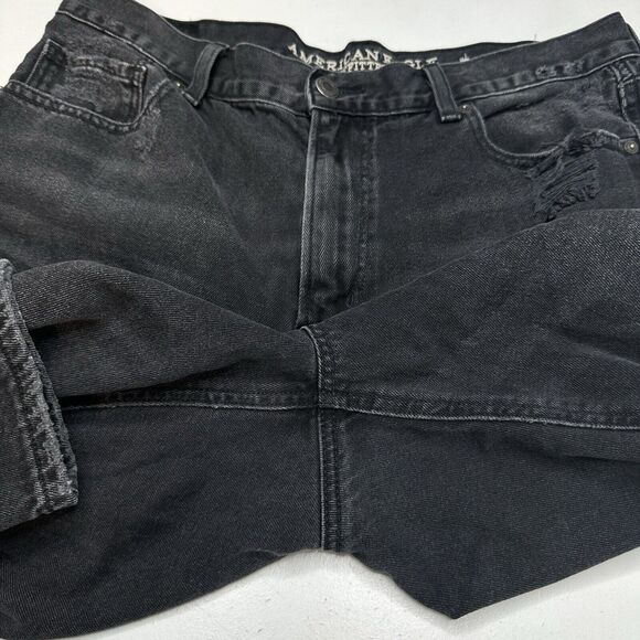 American Eagle Jeans Womens 14 Short Mom High Rise Faded Black Denim Distressed - Picture 13 of 13